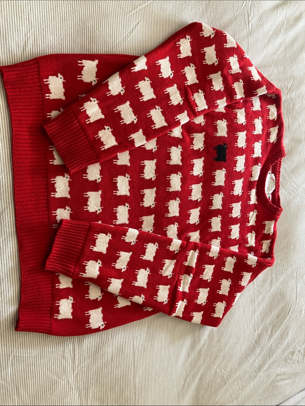 Red Crewneck Sweater with White Sheep Motif